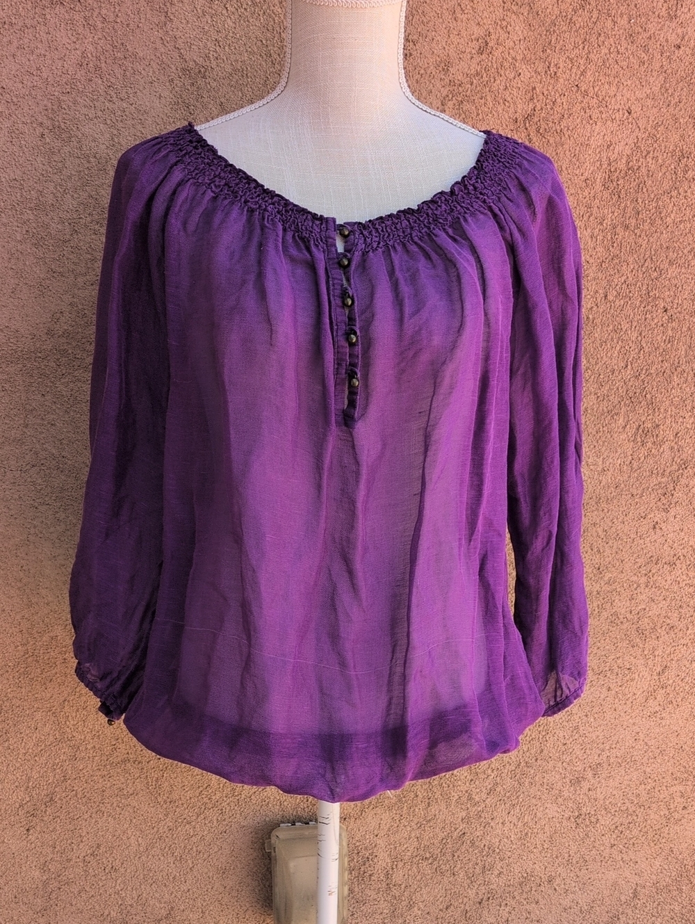 Chico's Vintage 90's Linen Silk Blend Quarter Button Down Smooched Blouse